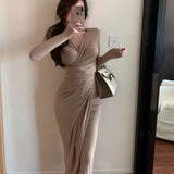 Vネックスリットレディワンピース(3COLOR)AO1794