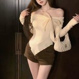 シフォンリボンオフショルニット(3COLOR)AT1308