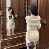 ブラックリボンケーブルニットワンピースAO1818