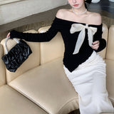 シフォンリボンオフショルニット(3COLOR)AT1308