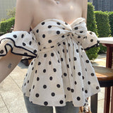 オフショルドットブラウスAT1363