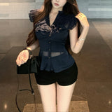 フリルVカットブラウスAT1357