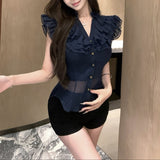 フリルVカットブラウスAT1357