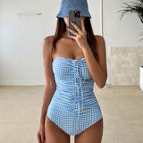 フロントギャザーギンガムチェックスイムウェア(2COLOR)AW1087