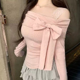 ワンショルレースリボントップス(2COLOR)AT1333