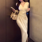 Vネックスリットレディワンピース(3COLOR)AO1794