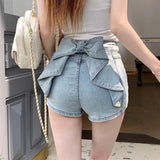 バックリボンデニムショートパンツAB1203