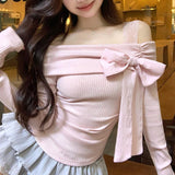 ワンショルレースリボントップス(2COLOR)AT1333