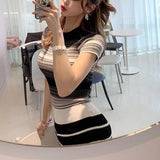 マルチボーダー柄ニットワンピース(3COLORS)AO1021