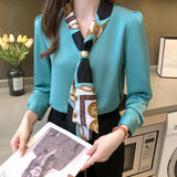 デザインタイ付きシルク風ブラウス(2COLORS)AT1024