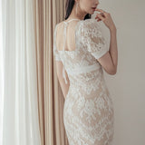 総レーススクエアネックドレス(2COLORS)AO1211