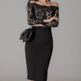 オフショルレース切り替えドレス(2COLOR)AO1433