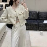 お上品ノーカラーツイードジャケットAJ1088