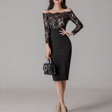 オフショルレース切り替えドレス(2COLOR)AO1433