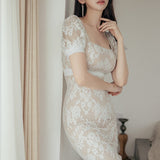 総レーススクエアネックドレス(2COLORS)AO1211