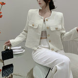 お上品ノーカラーツイードジャケットAJ1088