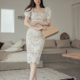 総レーススクエアネックドレス(2COLORS)AO1211