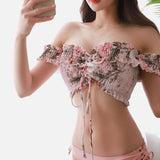 【即納】フラワーオフショルスイムウェアAW1030