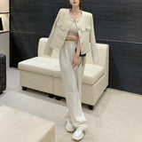 お上品ノーカラーツイードジャケットAJ1088