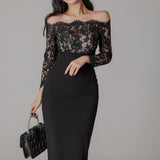 オフショルレース切り替えドレス(2COLOR)AO1433