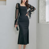 デザインスリーブマーメイドドレス(2COLOR)AO1497