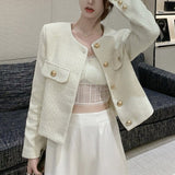 お上品ノーカラーツイードジャケットAJ1088