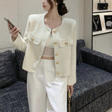 お上品ノーカラーツイードジャケットAJ1088