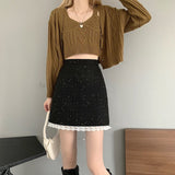 裾レースツイードミニスカート(2COLOR)AB1169