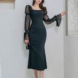 デザインスリーブマーメイドドレス(2COLOR)AO1497