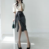 ウエストマークスリット入りスカート(3COLORS)AB1138