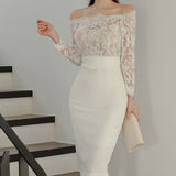 オフショルレース切り替えドレス(2COLOR)AO1433