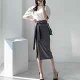 ウエストマークスリット入りスカート(3COLORS)AB1138