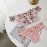 【即納】フラワーオフショルスイムウェアAW1030