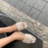 ツイード×パールフラットサンダル(3COLORS)AP1024