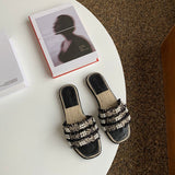 ツイード×パールフラットサンダル(3COLORS)AP1024