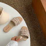 ツイード×パールフラットサンダル(3COLORS)AP1024