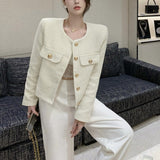 お上品ノーカラーツイードジャケットAJ1088