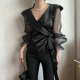 シースルースリーブカシュクールシャツ(2COLOR)AT1249