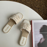 ツイード×パールフラットサンダル(3COLORS)AP1024