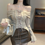 レースアップオフショルカットソーAT1392