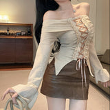 レースアップオフショルカットソーAT1392