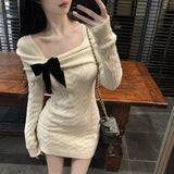 ブラックリボンケーブルニットワンピースAO1818