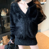 Vネックフェイクファーセットアップ（3COLOR）AS1698