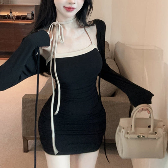 ボレロ付きバイカラーワンピース（2COLOR）AO1800