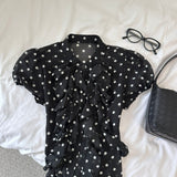 ドット柄フリルブラウスAT1418