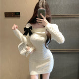 ブラックリボンケーブルニットワンピースAO1818