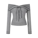 プレッピーリボンオフショルニット（2COLOR）AT1402