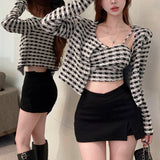 カーディガン付きチェックキャミトップス（2COLOR）AT1393