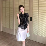 ドット柄フリルブラウスAT1418