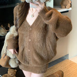 Vネックフェイクファーセットアップ（3COLOR）AS1698